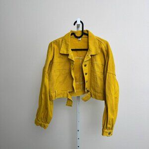 Cropped Yellow Utility Jacket with Balloon Sleeves